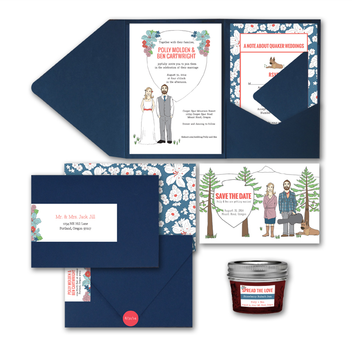 Illustration, wedding, save the date, Mt. Hood, Oregon